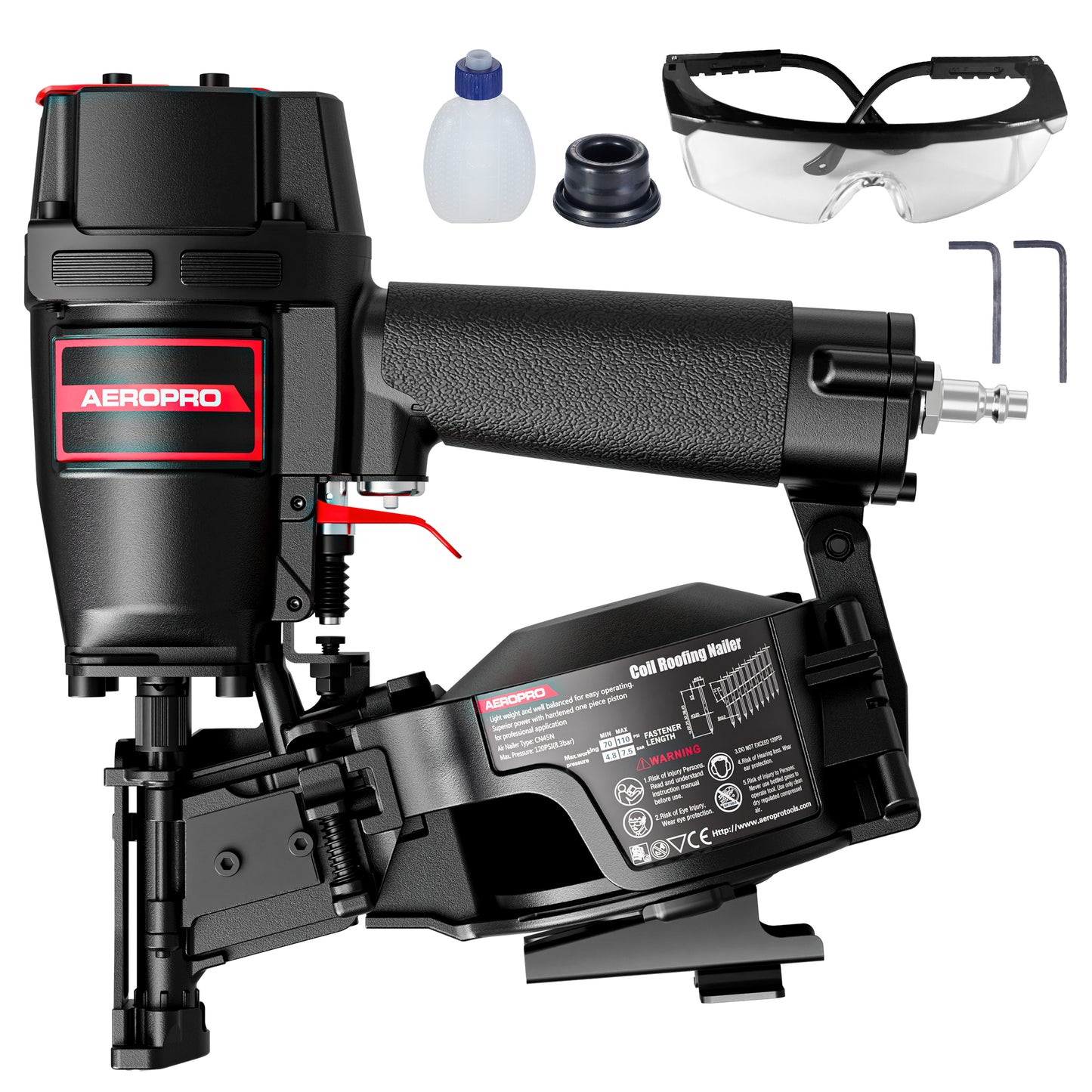 AeroPro CN45N Professional Roofing Nailer, 15 Degree Roofing Nail Gun, Pistolas de Roofing, Heavy-Duty Pneumatic Power Nailers in Roofing tools, Pneumatic Roofing Nailer for Asphalt Roofing Shingles