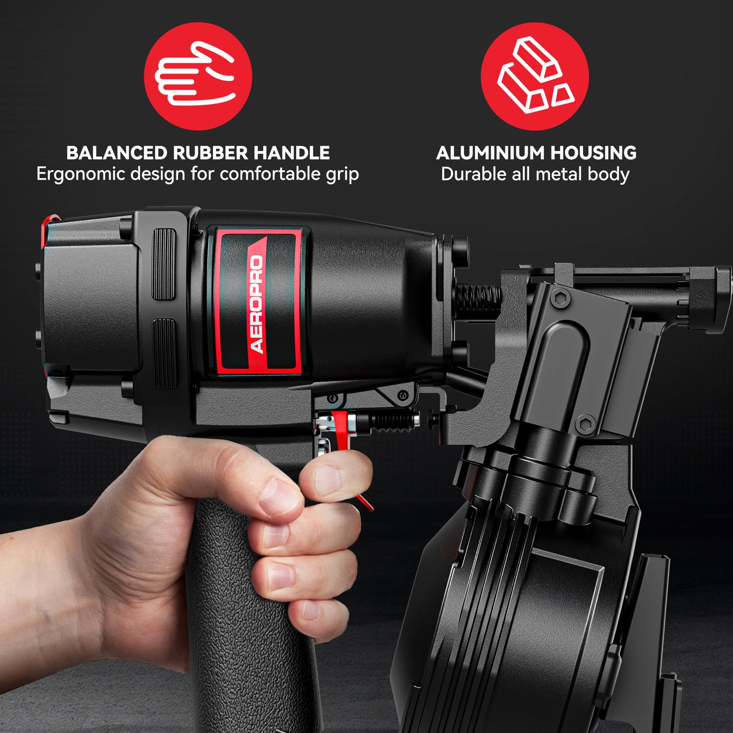 AeroPro CN45N Professional Roofing Nailer, 15 Degree Roofing Nail Gun, Pistolas de Roofing, Heavy-Duty Pneumatic Power Nailers in Roofing tools, Pneumatic Roofing Nailer for Asphalt Roofing Shingles