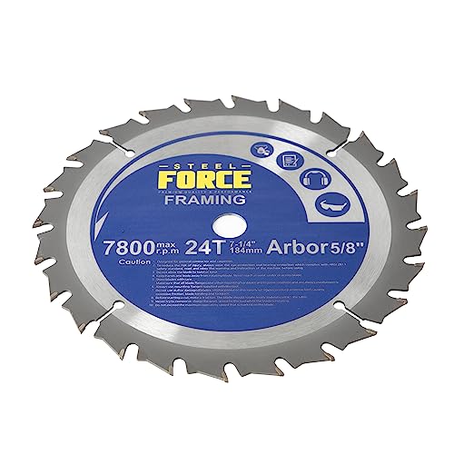 Steel Force WC7224 7-1/4 Inch 24T with 5/8 Inch Arbor TCT Circular Saw Blade for Wood Cutting