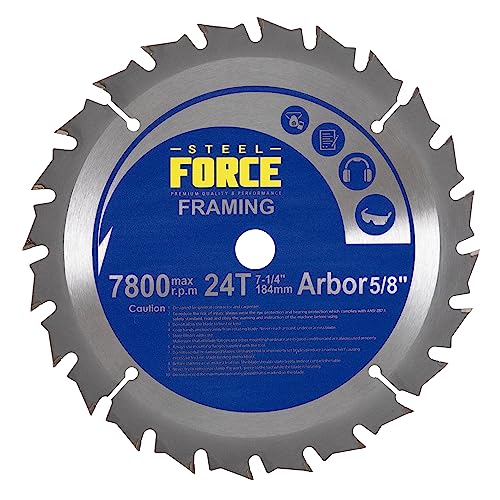 Steel Force WC7224 7-1/4 Inch 24T with 5/8 Inch Arbor TCT Circular Saw Blade for Wood Cutting