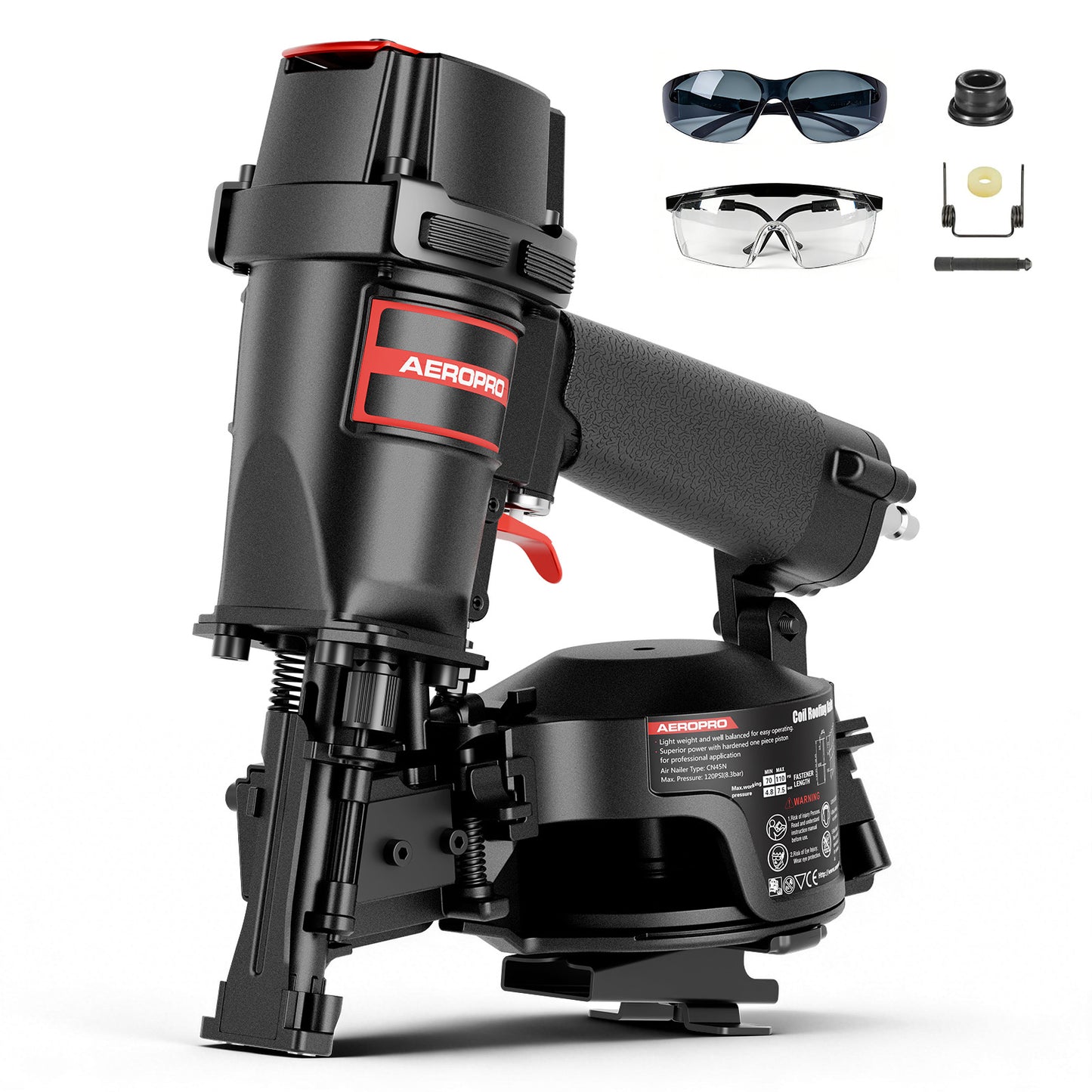 AeroPro CN45N Professional Roofing Nailer, 15 Degree Roofing Nail Gun, Pistolas de Roofing, Heavy-Duty Pneumatic Power Nailers in Roofing tools, Pneumatic Roofing Nailer for Asphalt Roofing Shingles