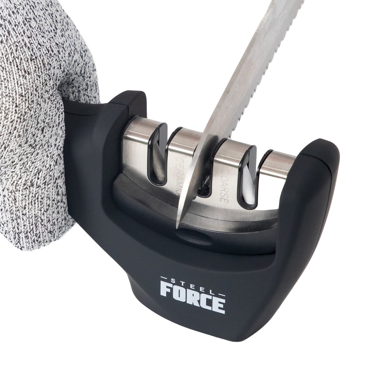 Steel Force KS03 4-in-1 Knife Sharpener with Cut-Resistant Glove Black